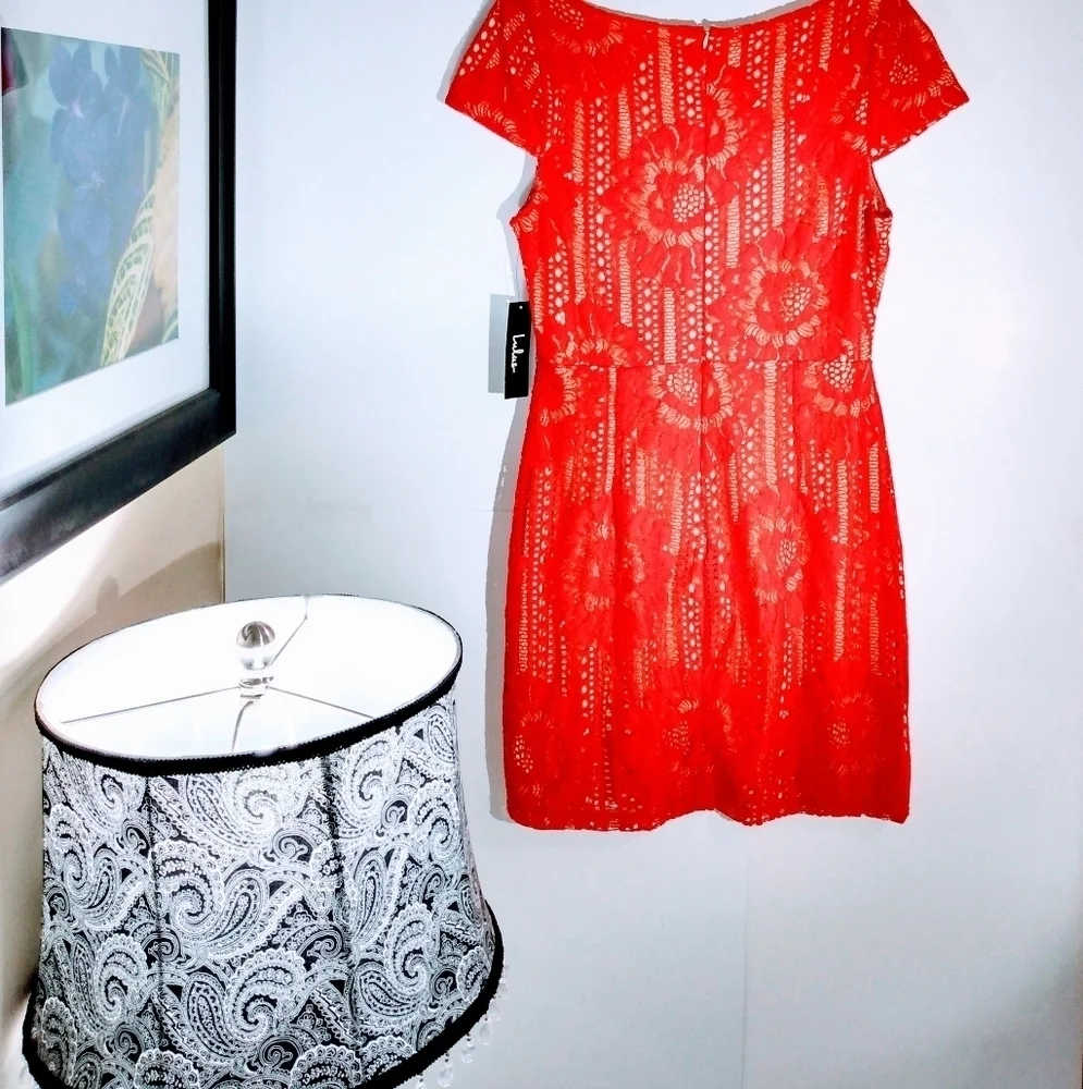 LULU'S LILIAN RED LACE MINI DRESS NWT SIZE LARGE - Picture 7 of 14